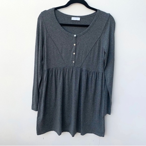 The White Company Dresses & Skirts - The White Company Medium Dark Grey Dress Babydoll Button Stretch Long Sleeve